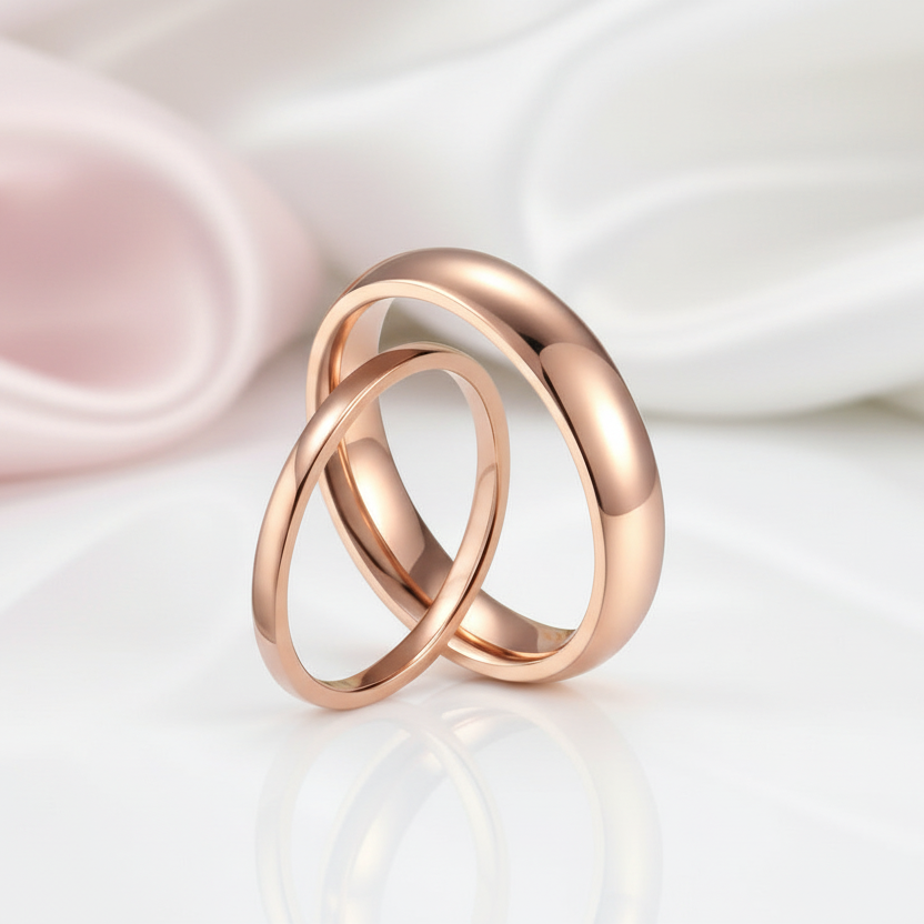 Classic Rose Gold Titanium Wedding Band-Black Diamonds New York
