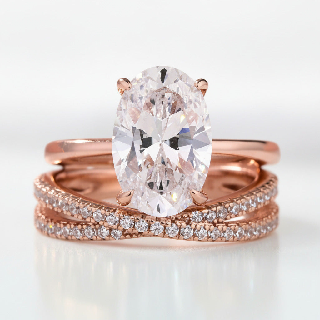 Classic Rose Gold Oval Cut Bridal Set-Black Diamonds New York