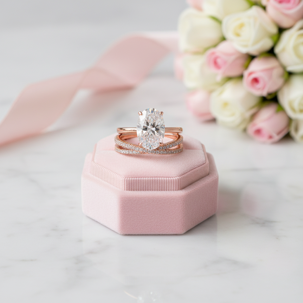 Classic Rose Gold Oval Cut Bridal Set-Black Diamonds New York