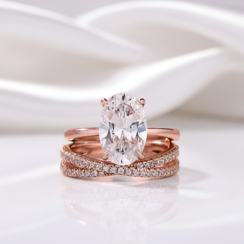Classic Rose Gold Oval Cut Bridal Set-Black Diamonds New York