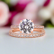Classic Rose Gold Round Cut Wedding Ring Set-Black Diamonds New York