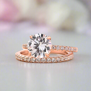 Classic Rose Gold Round Cut Wedding Ring Set-Black Diamonds New York