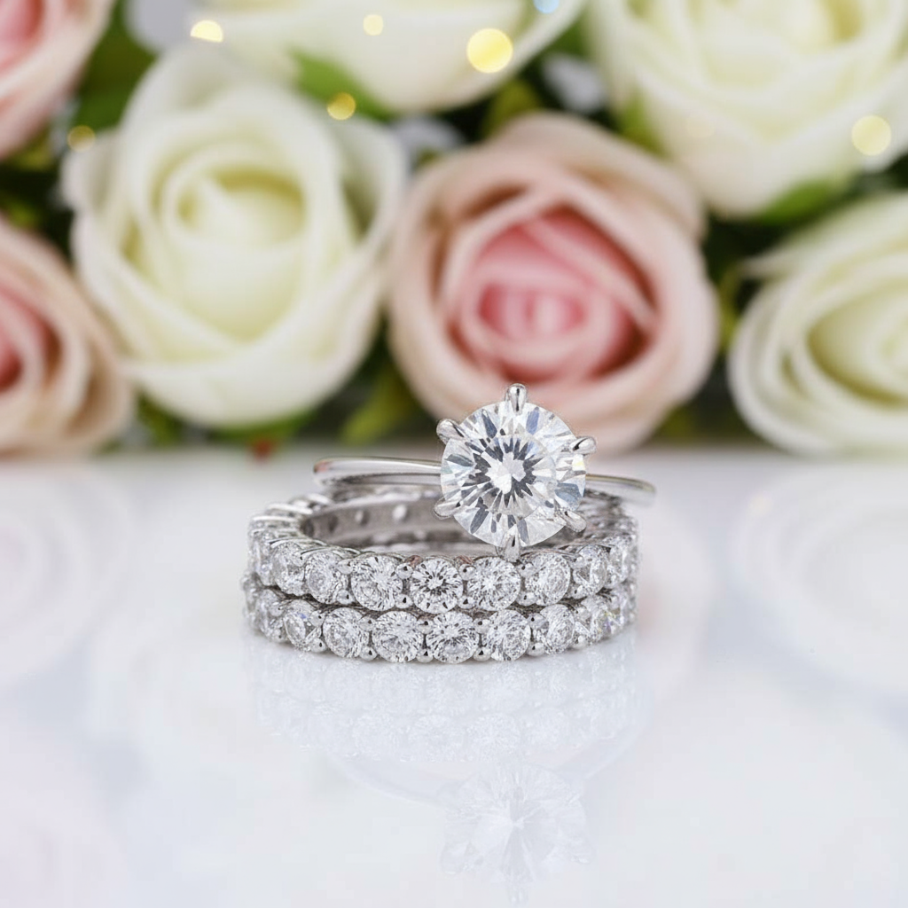 Classic Round Cut 3-Pieces Wedding Set-Black Diamonds New York