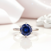 Classic Round Cut 6 Prong Blue Sapphire Engagement Ring-Black Diamonds New York