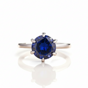 Classic Round Cut 6 Prong Blue Sapphire Engagement Ring-Black Diamonds New York