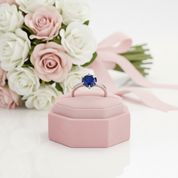Classic Round Cut 6 Prong Blue Sapphire Engagement Ring-Black Diamonds New York