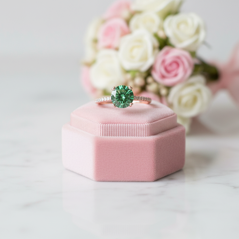 Classic Round Cut Emerald Green Engagement Ring-Black Diamonds New York