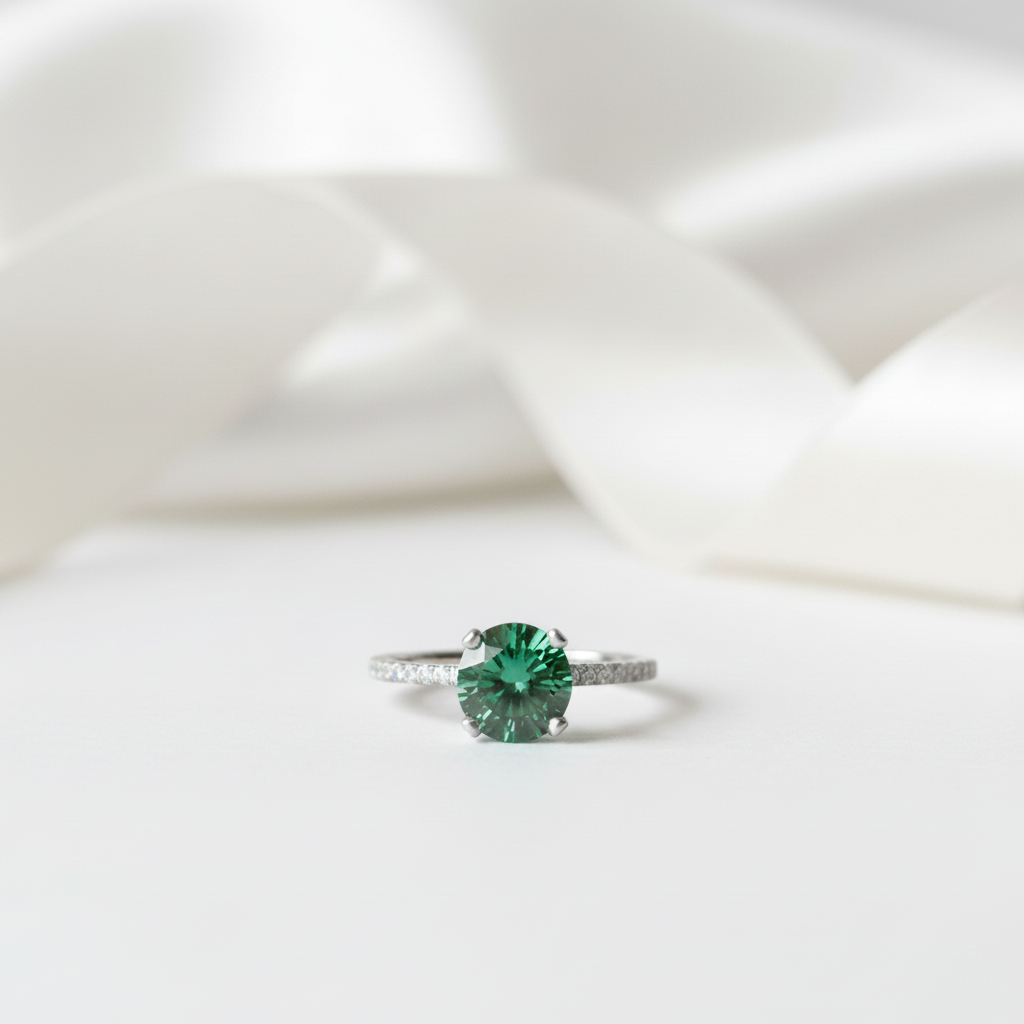 Classic Round Cut Emerald Green Engagement Ring-Black Diamonds New York