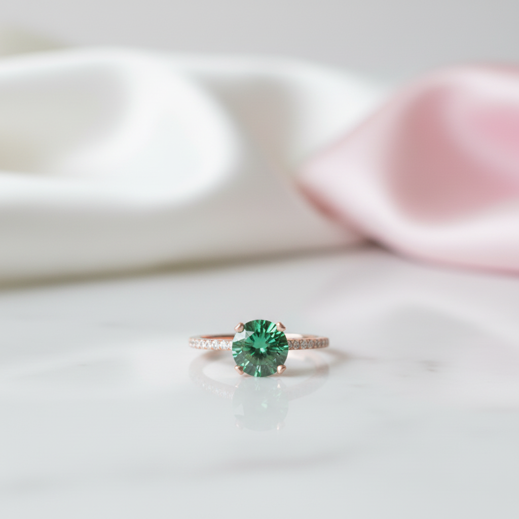 Classic Round Cut Emerald Green Engagement Ring-Black Diamonds New York