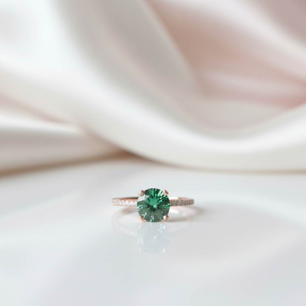 Classic Round Cut Emerald Green Engagement Ring-Black Diamonds New York