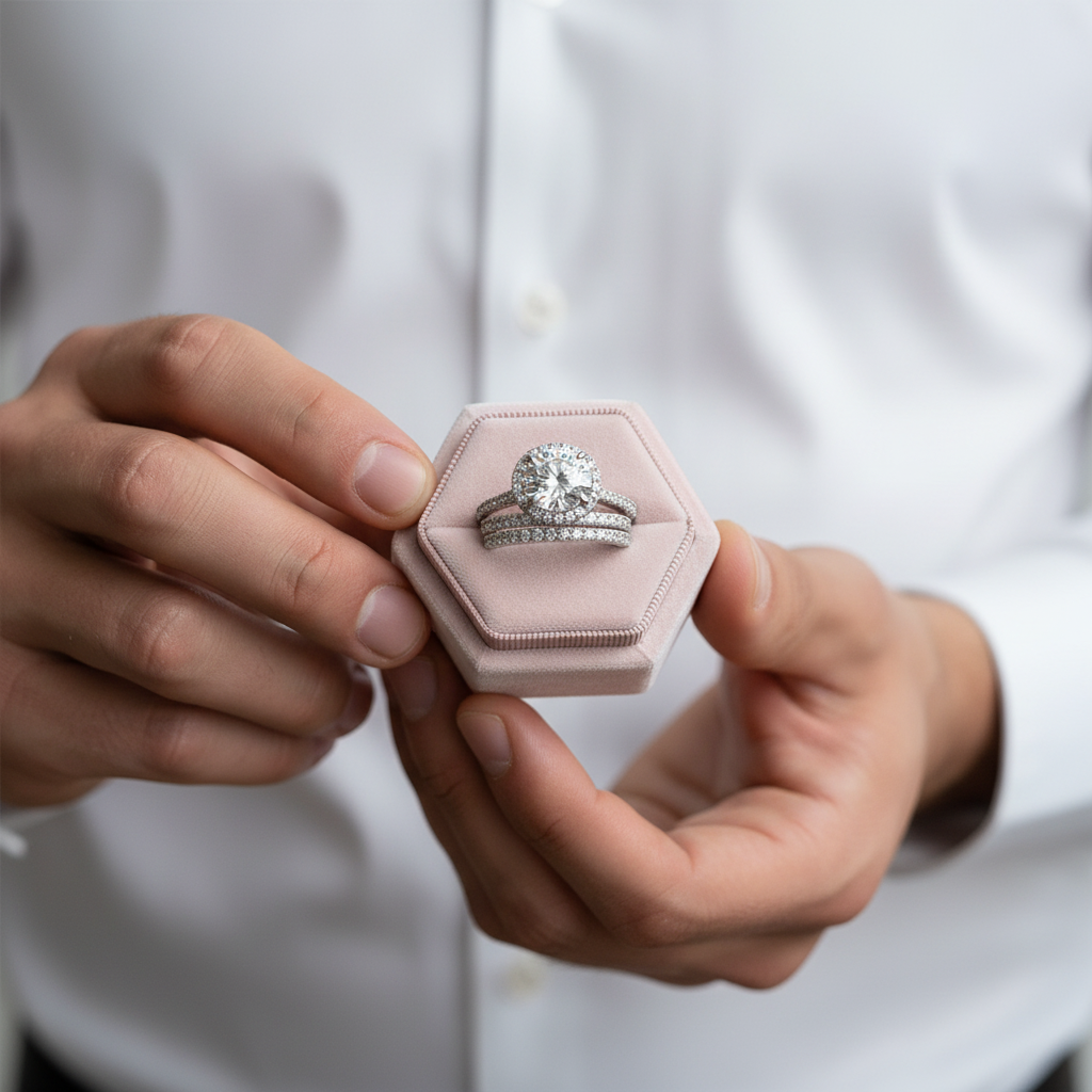 Classic Round Cut Halo 3-Pieces Wedding Set-Black Diamonds New York