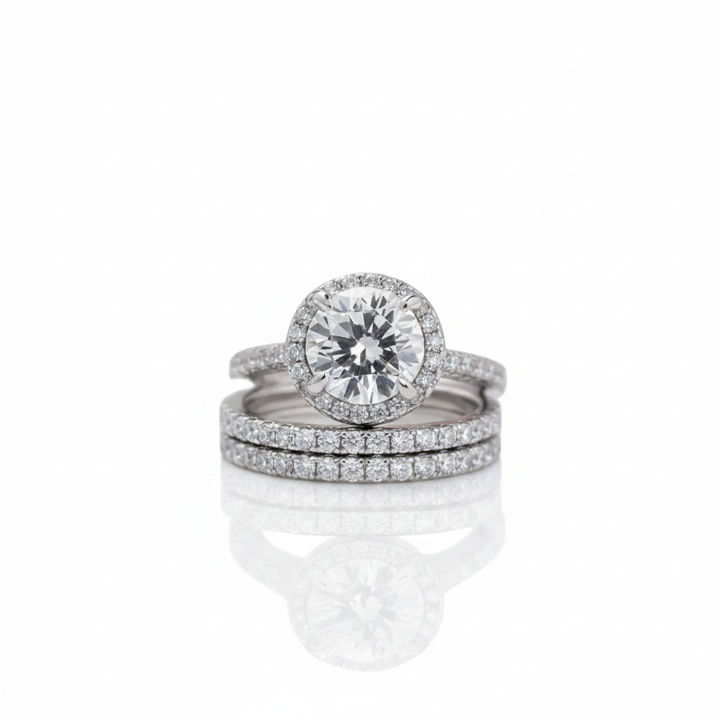Classic Round Cut Halo 3-Pieces Wedding Set-Black Diamonds New York