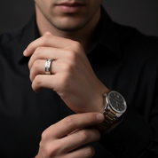 Classic Round Cut White Sapphire Men's Wedding Band-Black Diamonds New York