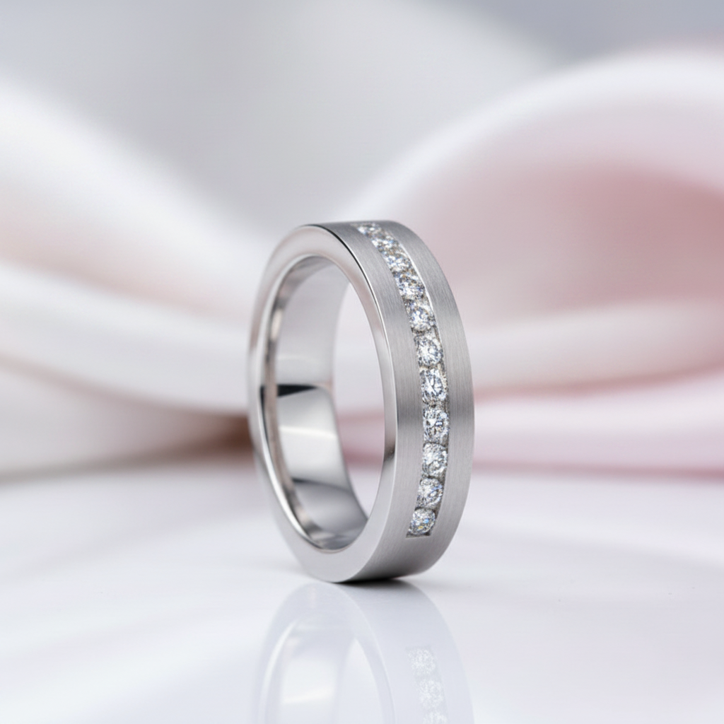 Classic Round Cut White Sapphire Men's Wedding Band-Black Diamonds New York
