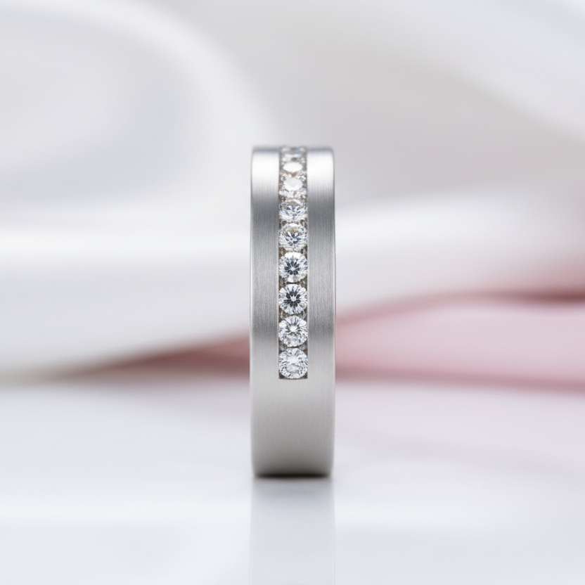 Classic Round Cut White Sapphire Men's Wedding Band-Black Diamonds New York