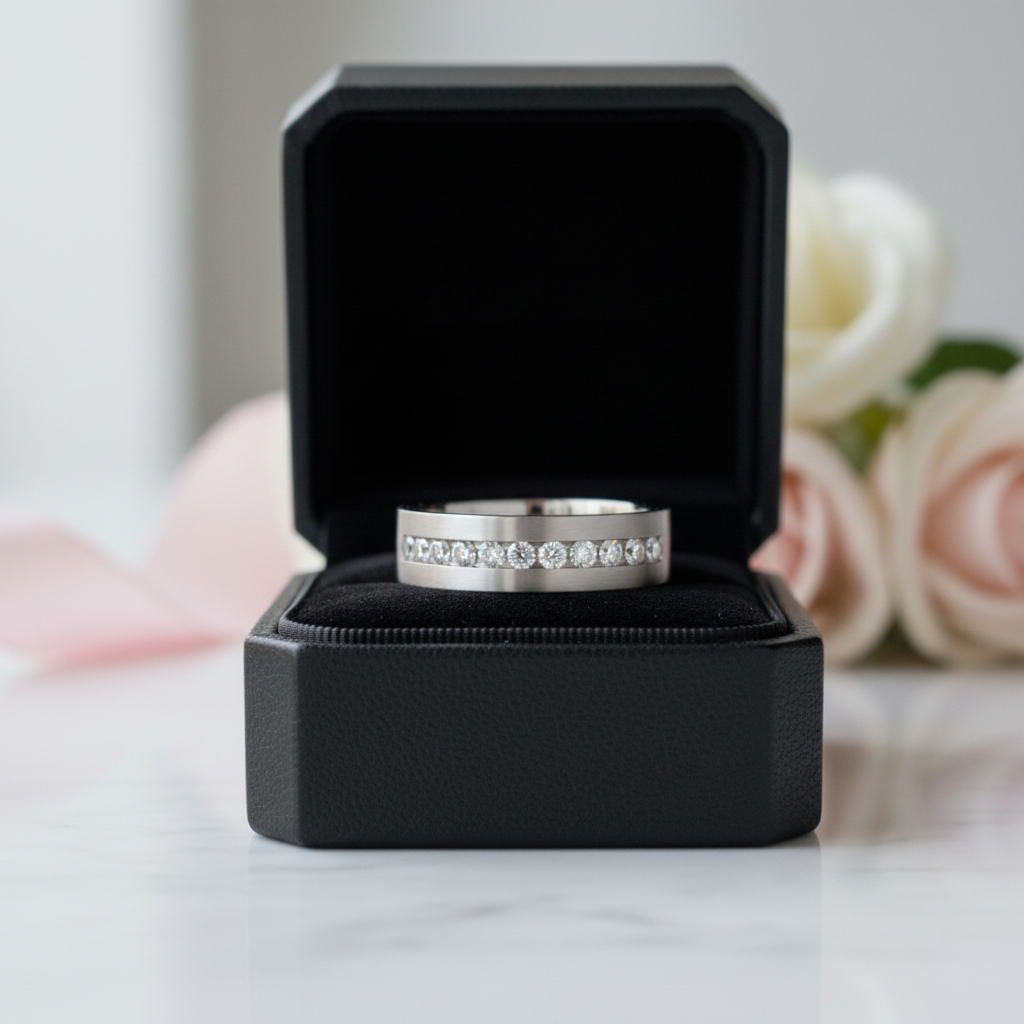 Classic Round Cut White Sapphire Men's Wedding Band-Black Diamonds New York