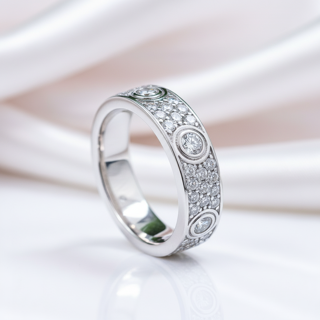 Classic Round Diamond Option Eternity Unisex Wedding Band-Black Diamonds New York