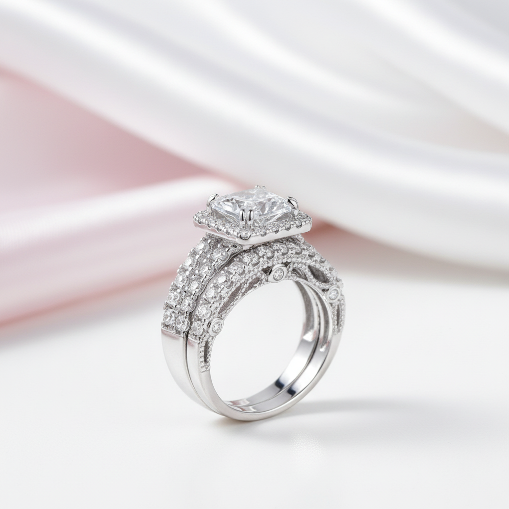 Classic Set 2.8 Ct Princess Cut Diamond Option Ring Set-Black Diamonds New York
