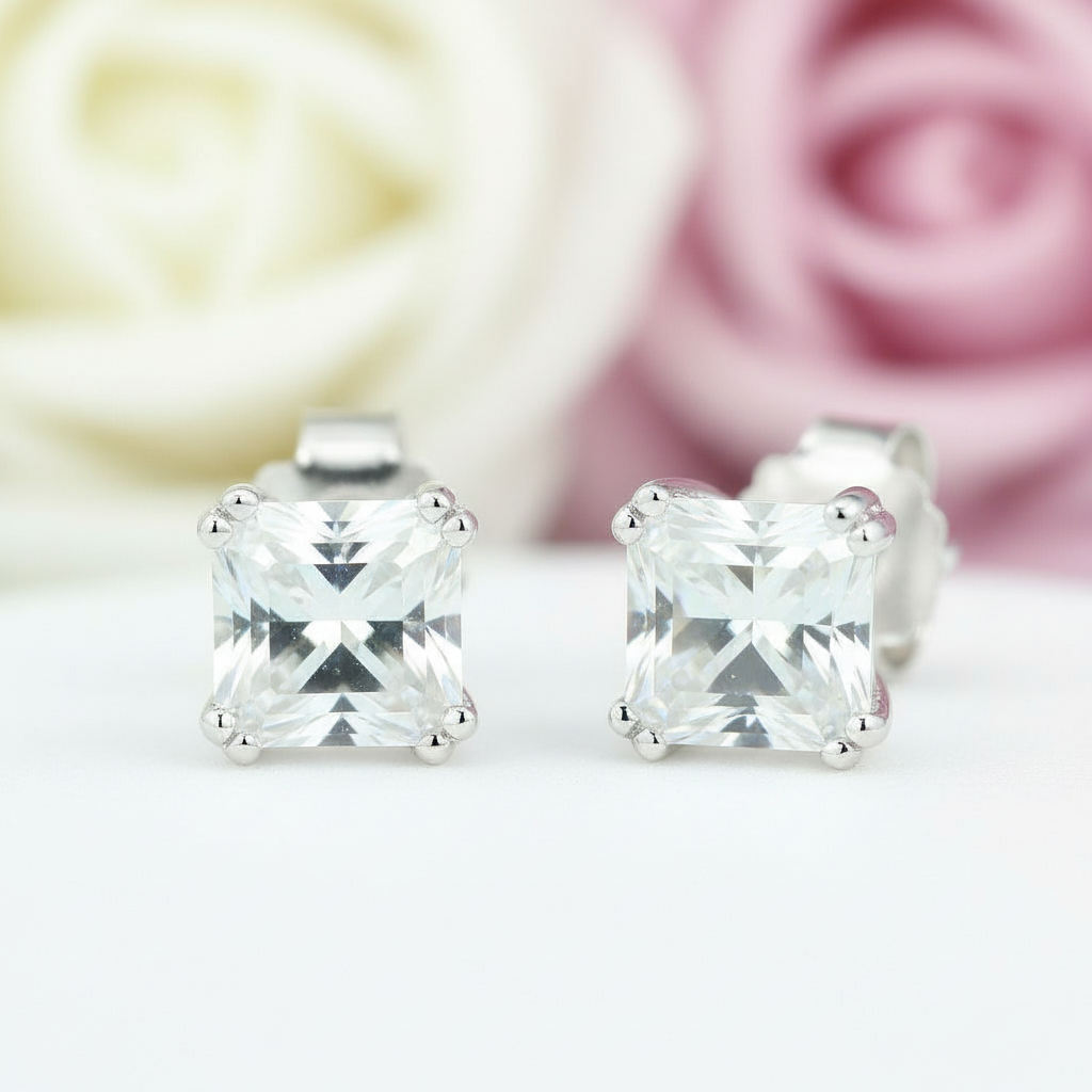 Classic Square Diamond Stud Earrings-Black Diamonds New York