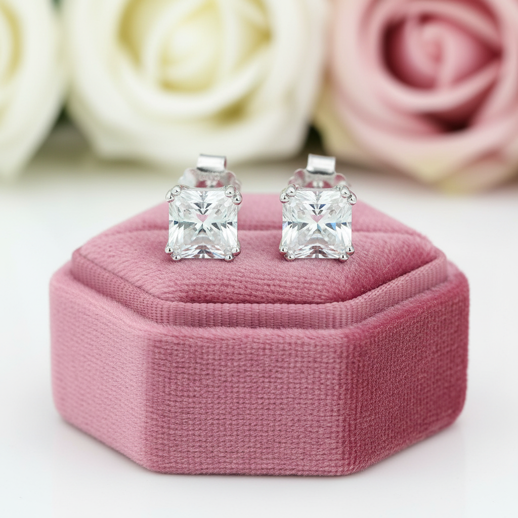 Classic Square Diamond Stud Earrings-Black Diamonds New York