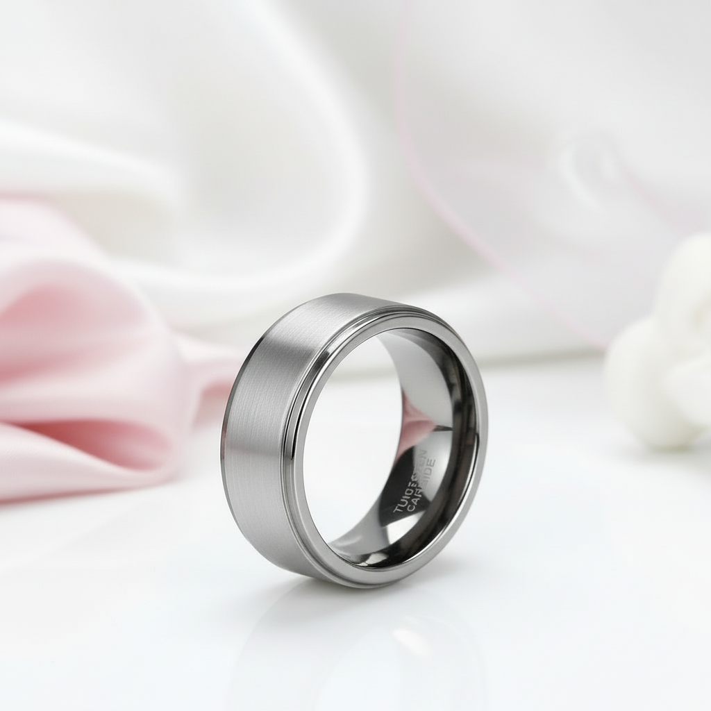 Classic Tungsten Carbide Wedding Band-Black Diamonds New York