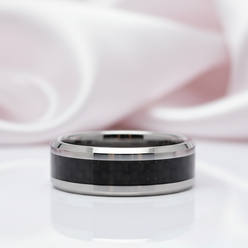Classic Tungsten Carbide with Black Carbon Fiber Inlay Wedding Band-Black Diamonds New York