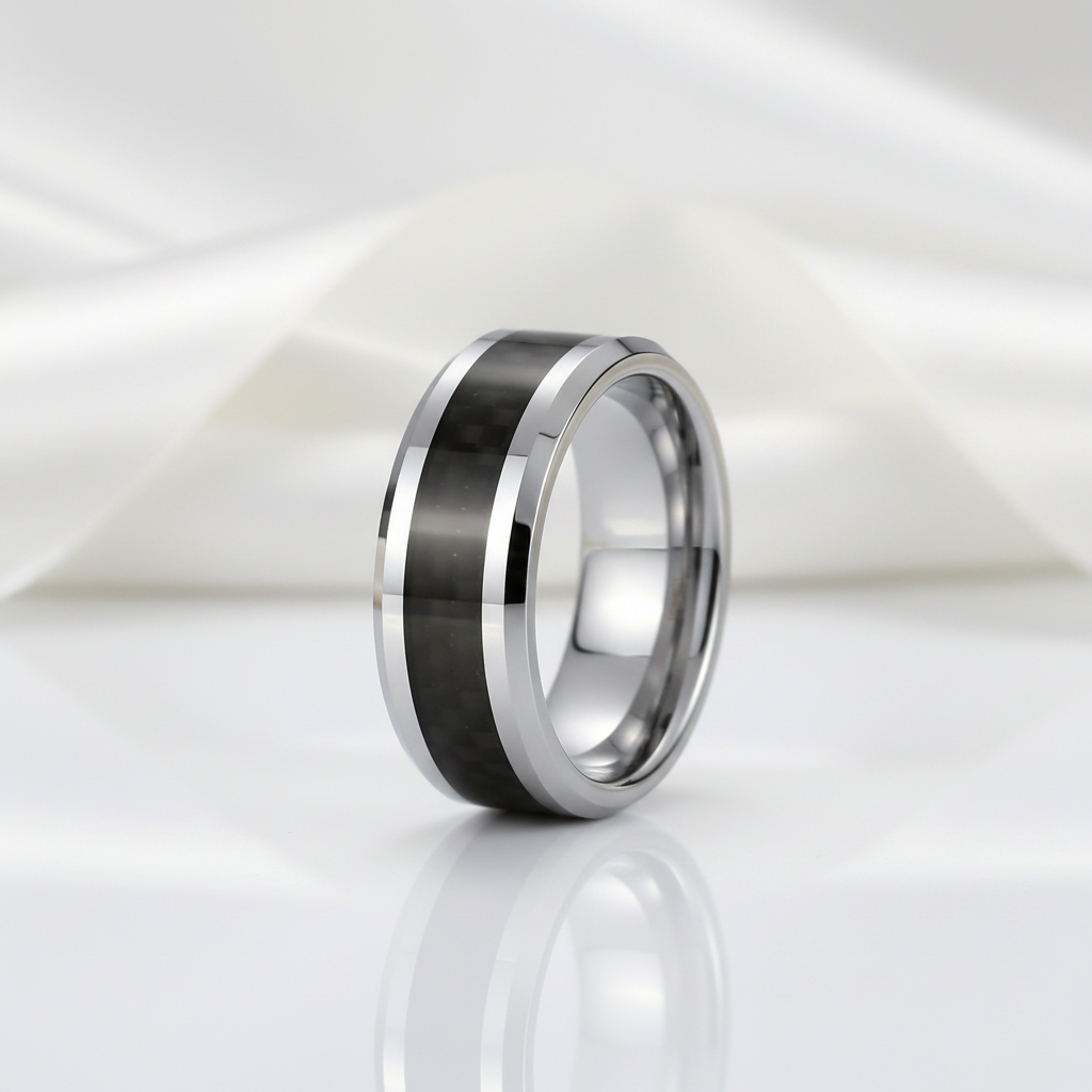 Classic Tungsten Carbide with Black Carbon Fiber Inlay Wedding Band-Black Diamonds New York