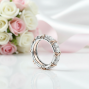 Classic Two Tone 14k Rose and White Gold Diamond Eternity Wedding Band-Black Diamonds New York