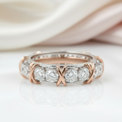 Classic Two Tone 14k Rose and White Gold Diamond Eternity Wedding Band-Black Diamonds New York