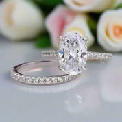 Classic White Sapphire Oval Cut Wedding Ring Set-Black Diamonds New York