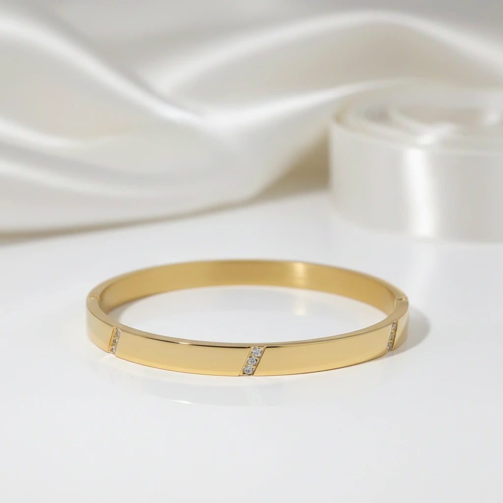 Classic Women's Bangle with Diamond Inlay-Black Diamonds New York