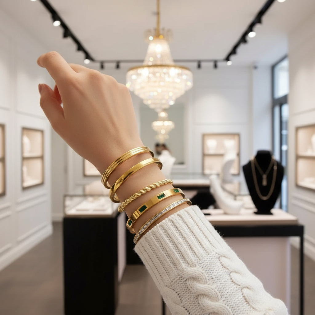 Classic Women's Bangle with Diamond Inlay-Black Diamonds New York