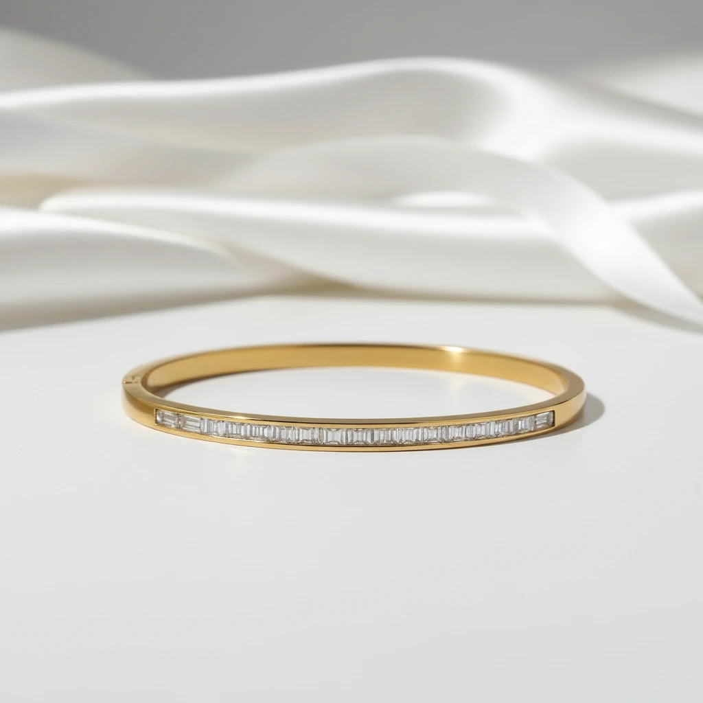 Classic Women's Bangle with Diamond Inlay-Black Diamonds New York