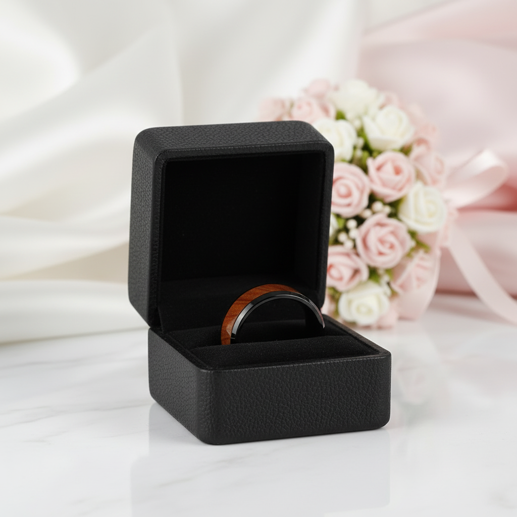 Classic Wood Matte Tungsten Men's Wedding Band-Black Diamonds New York