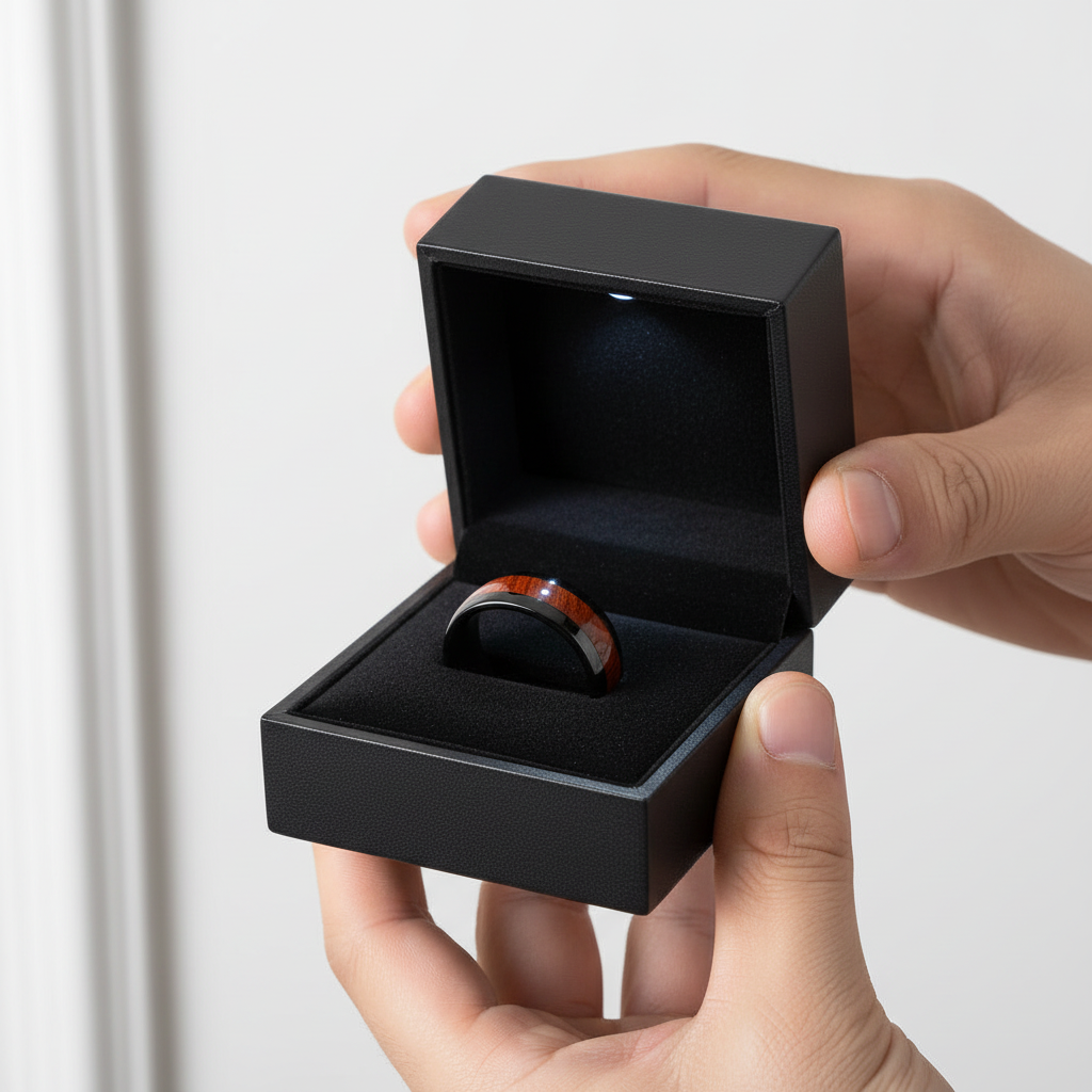 Classic Wood Matte Tungsten Men's Wedding Band-Black Diamonds New York