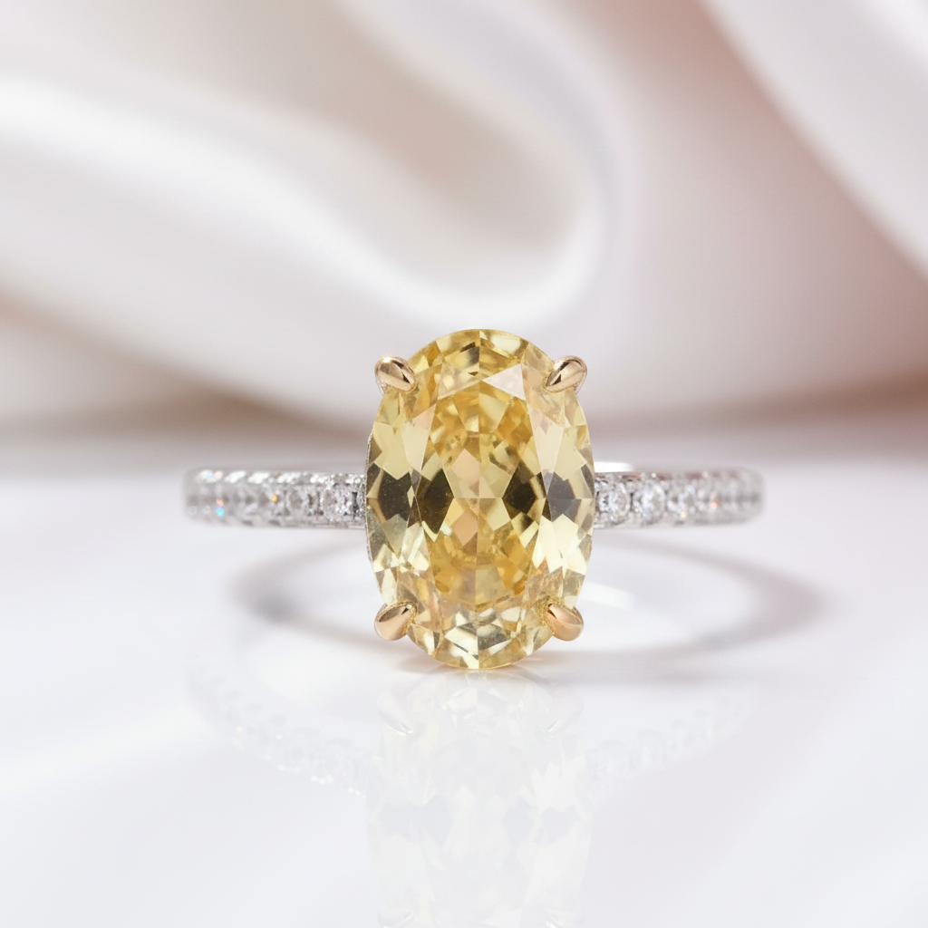 Classic Yellow 3.5 Carat Sapphire Oval Cut Diamond Option Engagement Ring-Black Diamonds New York