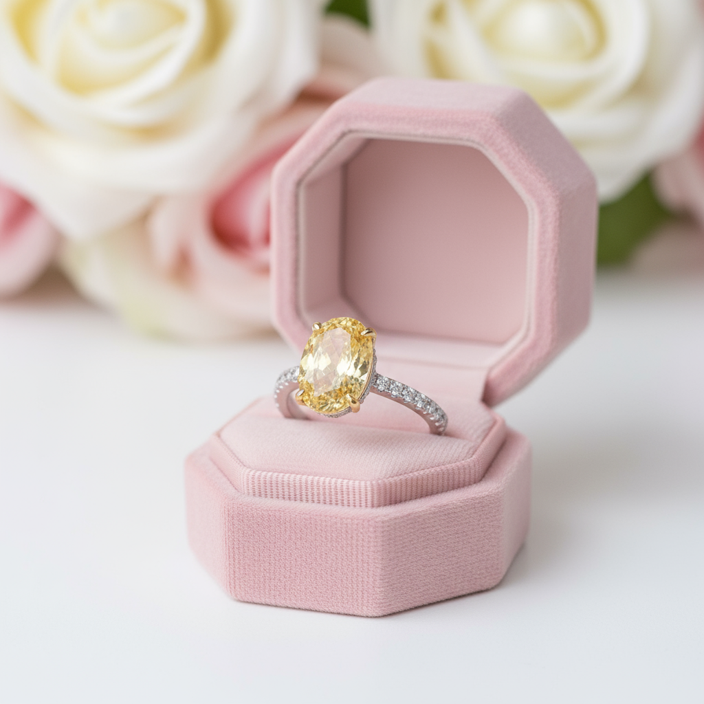 Classic Yellow 3.5 Carat Sapphire Oval Cut Diamond Option Engagement Ring-Black Diamonds New York