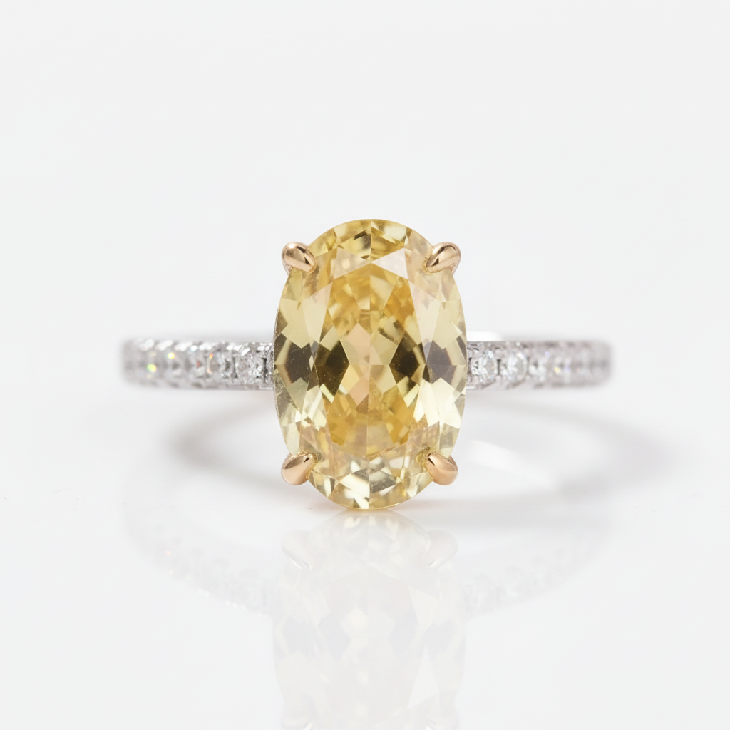Classic Yellow 3.5 Carat Sapphire Oval Cut Diamond Option Engagement Ring-Black Diamonds New York