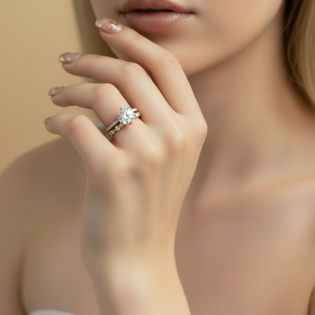 Classic Yellow Gold 6 Prong Round Cut Wedding Set-Black Diamonds New York