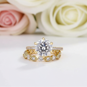 Classic Yellow Gold 6 Prong Round Cut Wedding Set-Black Diamonds New York