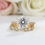 Classic Yellow Gold 6 Prong Round Cut Wedding Set-Black Diamonds New York