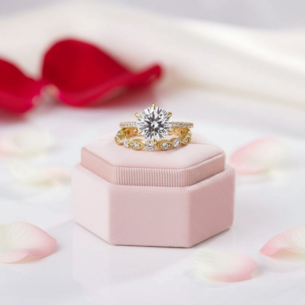 Classic Yellow Gold 6 Prong Round Cut Wedding Set-Black Diamonds New York