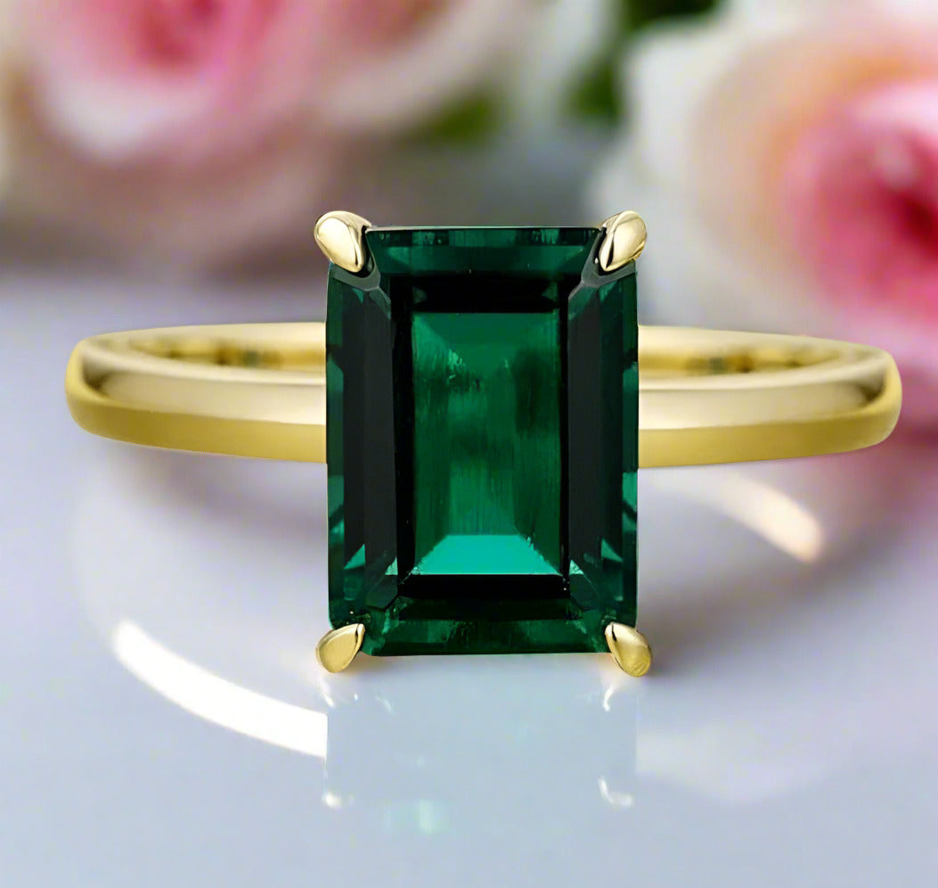 Classic Yellow Gold Emerald Cut Engagement Ring-Black Diamonds New York