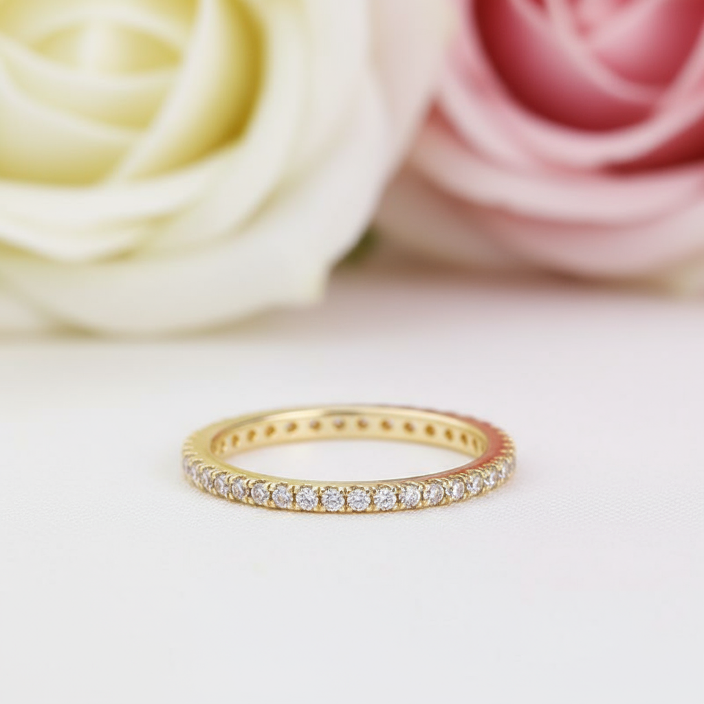 Classic Yellow Gold Full Eternity Thin Wedding Band-Black Diamonds New York