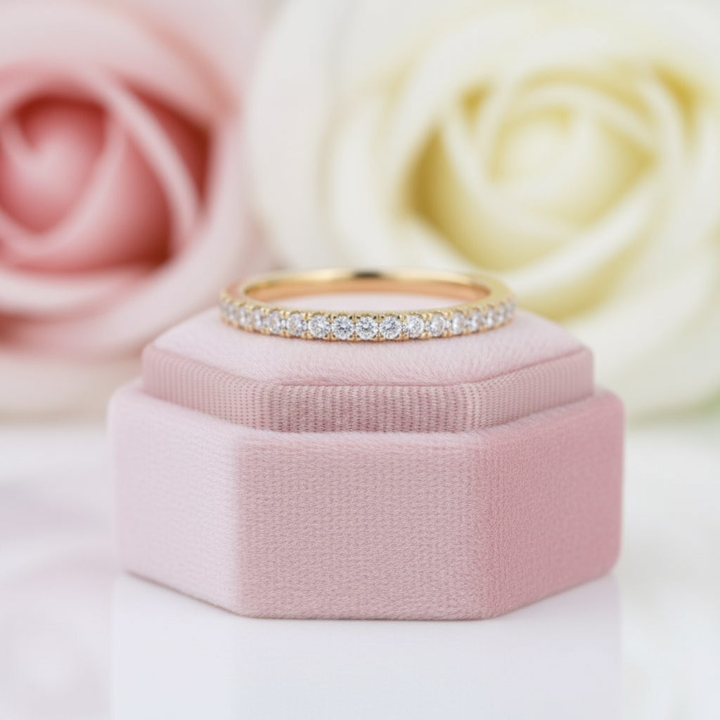 Classic Yellow Gold Full Eternity Thin Wedding Band-Black Diamonds New York