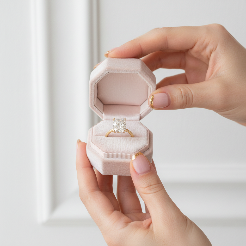 Classic Yellow Gold Radiant Cut Simulated Diamond Option Engagement Ring-Black Diamonds New York