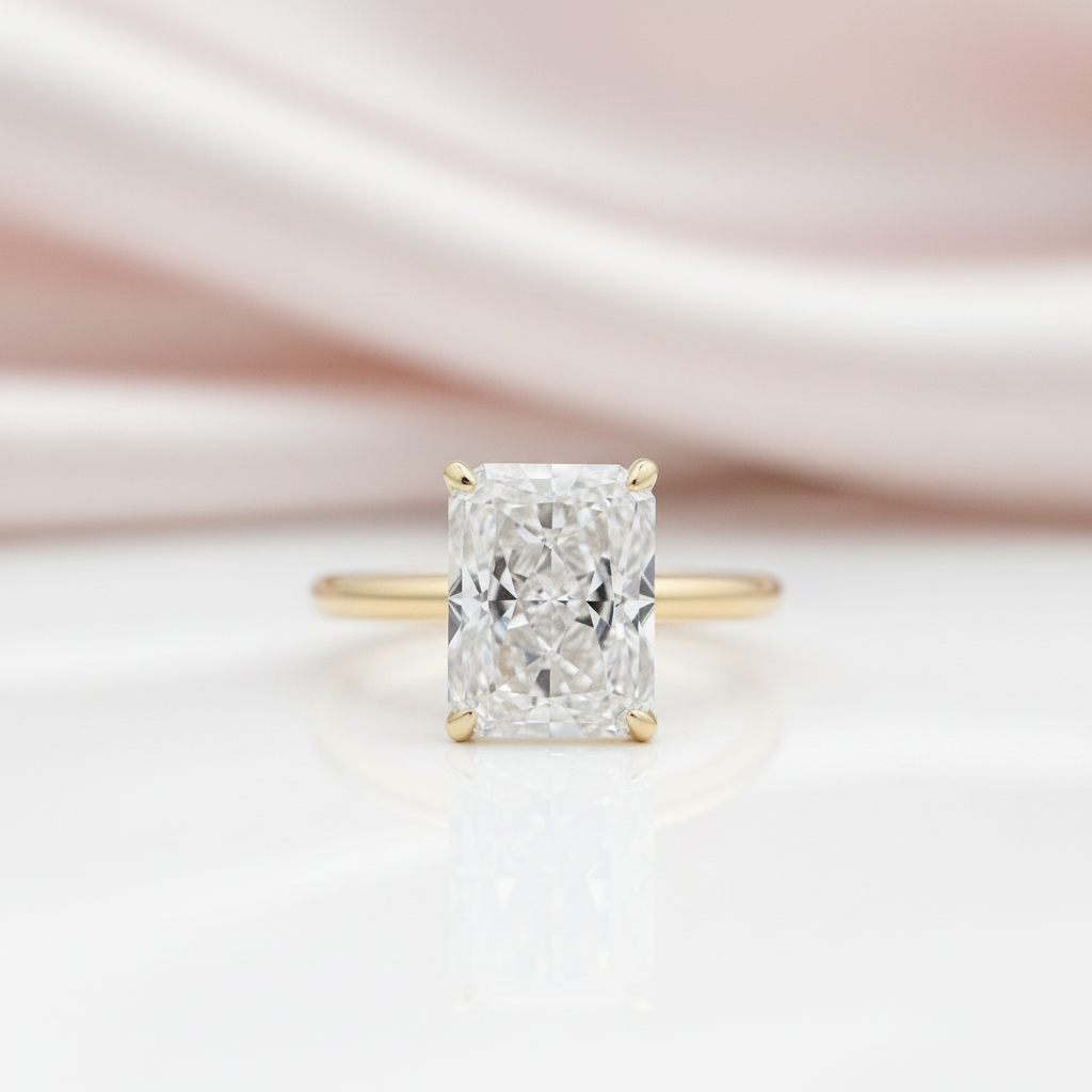 Classic Yellow Gold Radiant Cut Simulated Diamond Option Engagement Ring-Black Diamonds New York