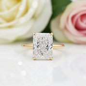 Classic Yellow Gold Radiant Cut Simulated Diamond Engagement Ring-Black Diamonds New York