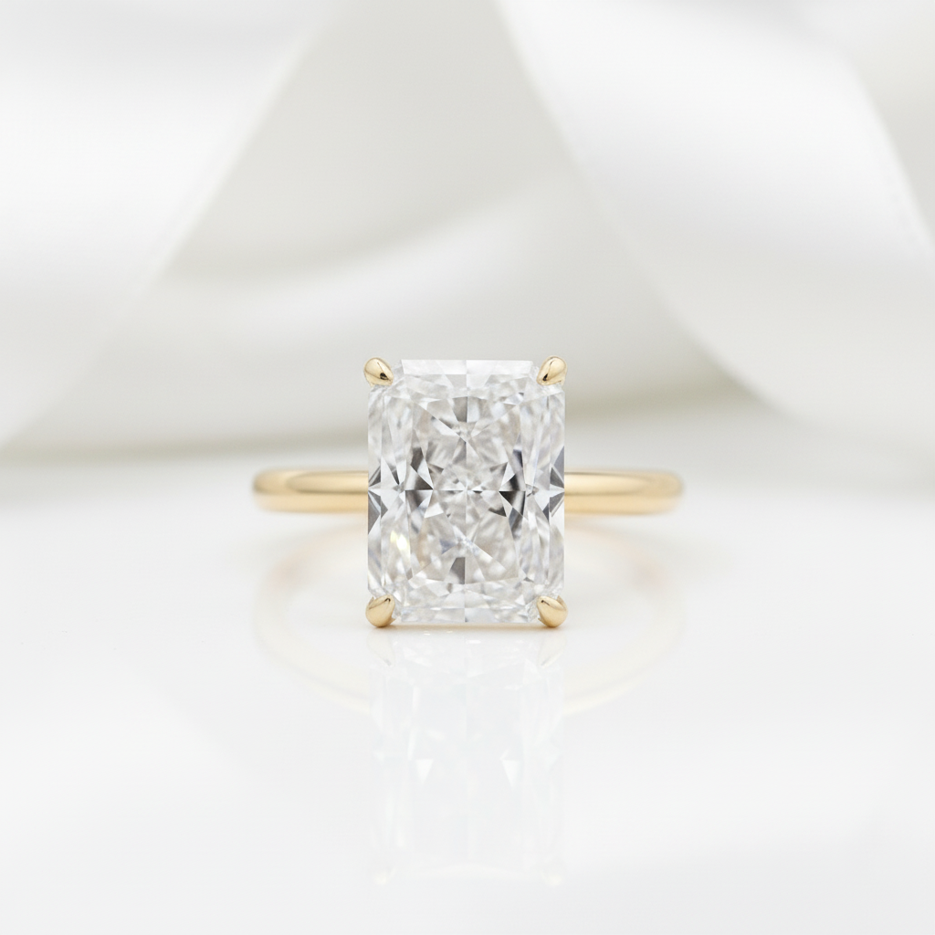 Classic Yellow Gold Radiant Cut Simulated Diamond Option Engagement Ring-Black Diamonds New York