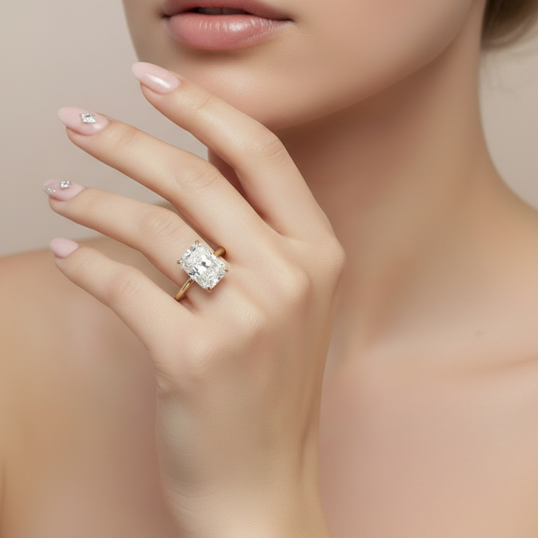 Classic Yellow Gold Radiant Cut Simulated Diamond Option Engagement Ring-Black Diamonds New York